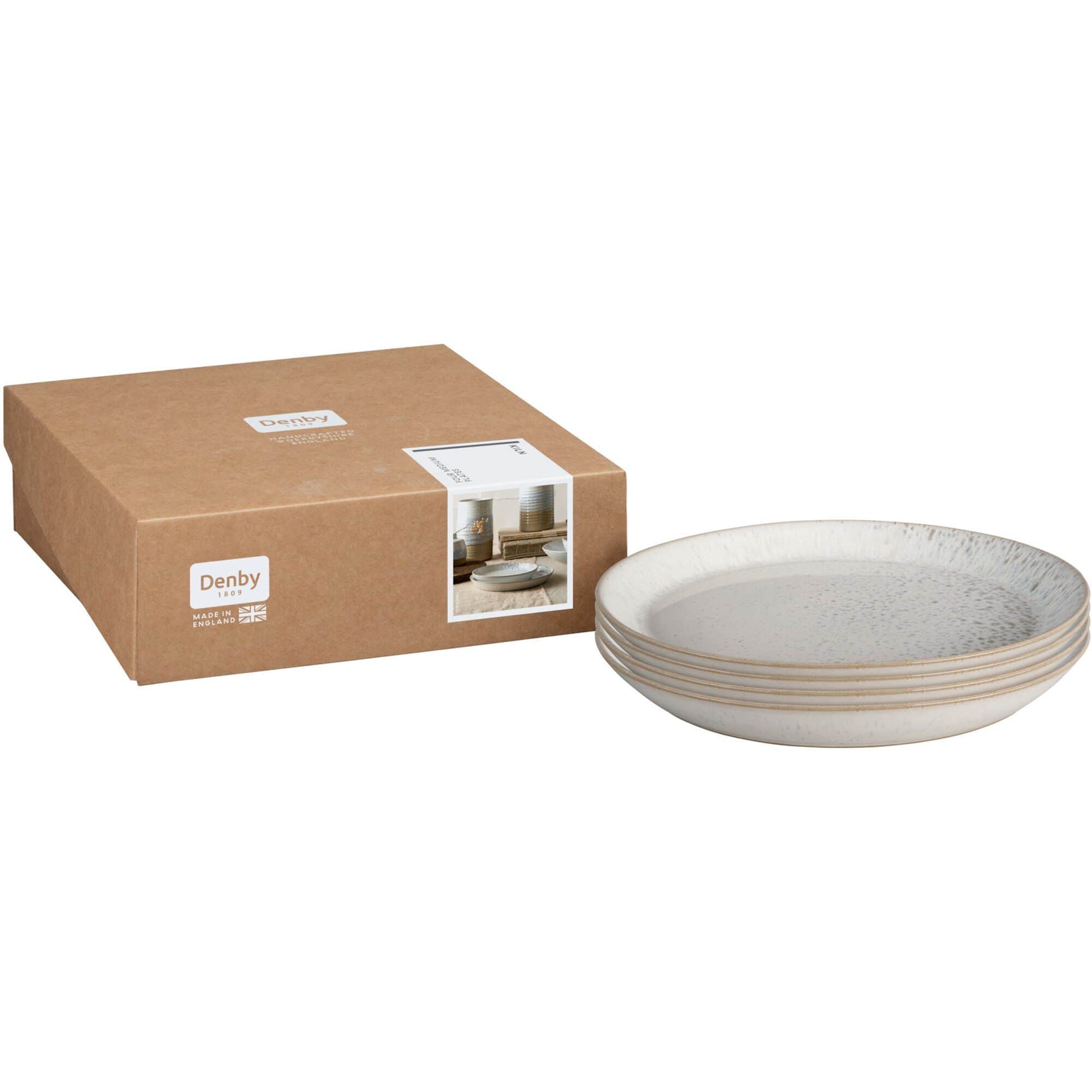 Kiln tallrik medium, 4-pack, vit/grå